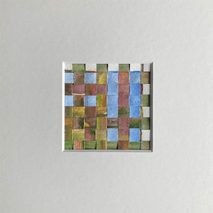 Acquerello astratto piccolo blu, dipinto colorato, tessitura di carta originale, opera d'arte quadrata, regalo d'arte da parete montata, 8x8, Moosart, arte impanata