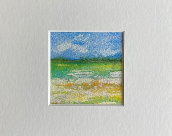 Watercolor Sea Painting, Original Landscape Art, Small Abstract Flower Field, Wall Art Gift, Colorful Painting, Beach Home Decor, Birthday