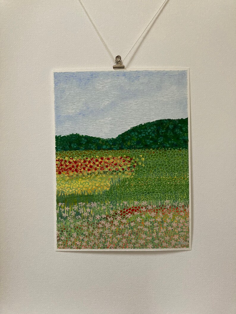 Mixed Media Landscape Watercolor Linocut Abstract Flower Etsy