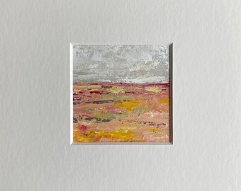 Original Landscape Painting, Small Mounted Acrylic Art, Abstract Wall Art, Pink Yellow Art, 8 x 8, Home Decor, Housewarming Gift, Moosart