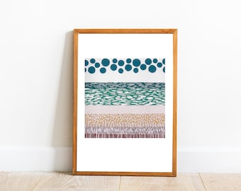 Sea Linocut Print, Abstract Landscape Print, Modern Print, Lino Print, Coastal Glicee Print, A4 Art Print, Beach Block Print Art, Archival