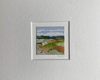 Small Matted Wall Art, Abstract Landscape Collage, Home Decor, Minimalist Art, Colorful Painting, Horizon, Original Artwork, Affordable Art