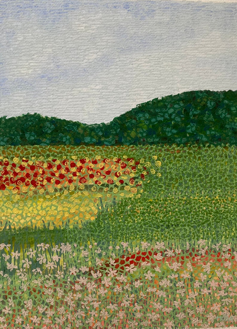 Mixed Media Landscape Watercolor Linocut Abstract Flower Etsy