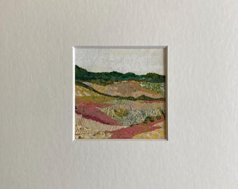 Small Matted Wall Art, Abstract Landscape Collage, Home Decor, Minimalist Art, Colorful Painting, Horizon, Original Artwork, Affordable Art