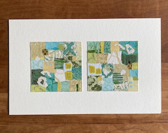 Diptych Collage Original, Small Wall Art, Mixed Media, Abstract Colorful Artwork, Interior Gift, Matted Painting, Moosart, Blue Home Decor