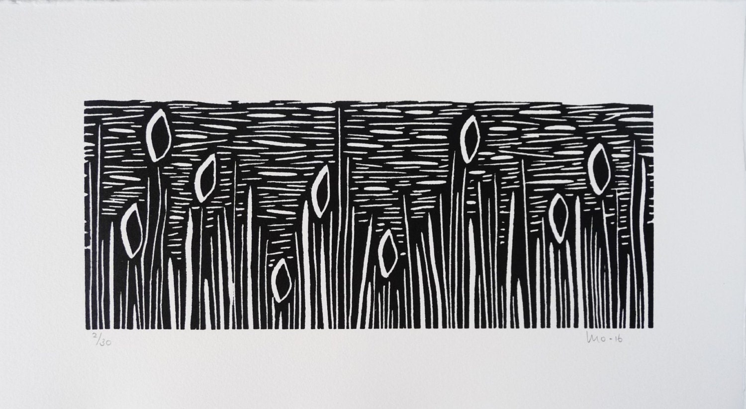 Linocut Flowers, Flower Art, Original Artwork, Handcolored Linocut