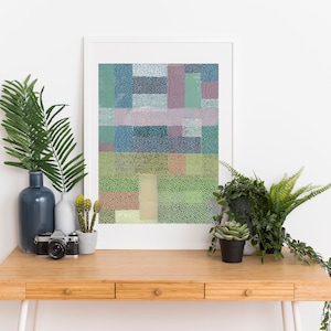 Linogravure originale, Paysage abstrait, Œuvre d’art géométrique, Beaux-arts originaux, Art des couleurs douces, Grand Linogravure, Art contemporain, Œuvre d’art pastel