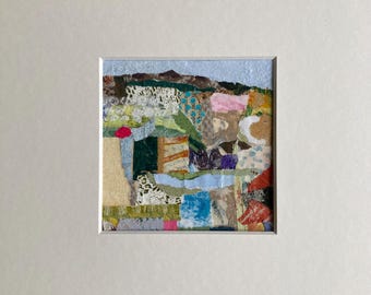 Original Collage, Mixed Media Abstract Art, Unique Wall Art, Small Mounted Landscape, 9x9, Modern Nature Artwork, Home Decor Gift, Moosart