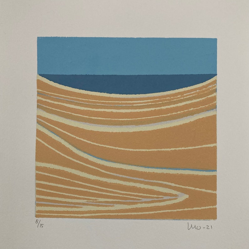 Linocut Landscape Abstract Art Print Original Linocut Blue - Etsy