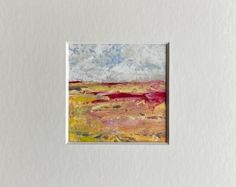 Original Modern Painting, Small Acrylic Art, Landscape Painting, Abstract Mounted Art, Impressionist Art, Pink Yellow, Wall Art Gift, 8 x 8