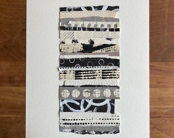 Œuvre abstraite originale, technique mixte, acrylique sur papier, noir et blanc, cadeau décoratif, collage horizontal, décoration intérieure moderne