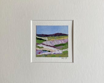Piccola opera d'arte da parete con passepartout, collage di paesaggio astratto, decorazione per la casa, arte minimalista, dipinto colorato, orizzonte, opera d'arte originale, arte accessibile