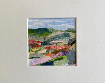 Original Collage Landscape, Small Wall Art, Affordable Artwork, Colorful Home Decor, Unique art, Mixed Media Art, Nature Painting, Moosart