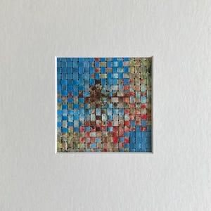 Acquerello blu intrecciato, pittura astratta del mare, piccolo regalo d'arte da parete, tessitura di carta originale, opera d'arte quadrata, anniversario, 9x9 pollici