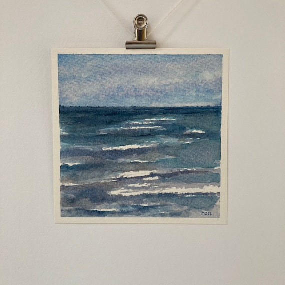 Sea Landscape, Watercolor Painting, Small Art Gift, Beach House Gift, Sea Aquarel, Blue Watercolor, Beach Painting, Ocean Aquarel, Wall Art
