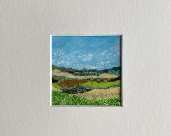 Collage Mixed Media Art, Original Landscape Painting, Nature Home Decor, Small Horizon Art, Abstract Modern Wall Art, Colorful Gift, Moosart