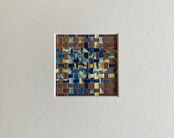 Braided Watercolor, Abstract Colorful Painting, Wall Art, Square Small Artwork, Original Paper Weaving, Mounted Art, Anniversary Gift, 9 x 9
