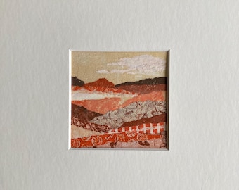 Collage Mixed Media Art, Original Landscape Painting, Nature Home Decor, Small Horizon Art, Abstract Modern Wall Art, Colorful Gift, Moosart