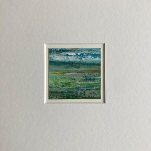 Arte acrilica astratta, pittura su carta, arte opaca, arte da parete originale, paesaggio espressionista, decorazione da parete blu, piccolo unico nel suo genere, 9x9