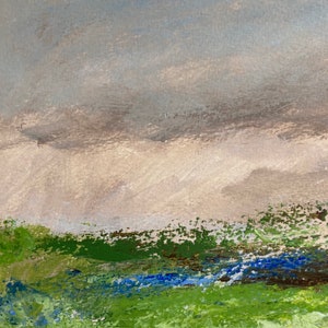 Sunset Painting, Original Acrylic Art, Landscape Art, Painting on Paper, Impressionist Art, Tiny Painting, Green Pink Landscape, Small Gift image 4