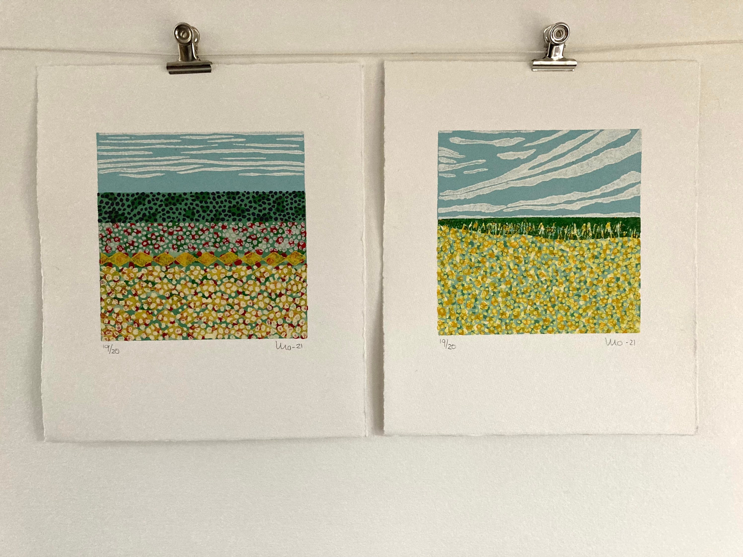 Linocut Flower Field Original Landscape Abstract Art Block - Etsy
