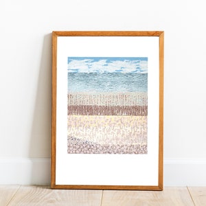 Sea Linocut Print, Abstract Landscape Print, Modern Print, Lino Print, Coastal Glicee Print, A4 Art Print, Beach Block Print Art, Archival