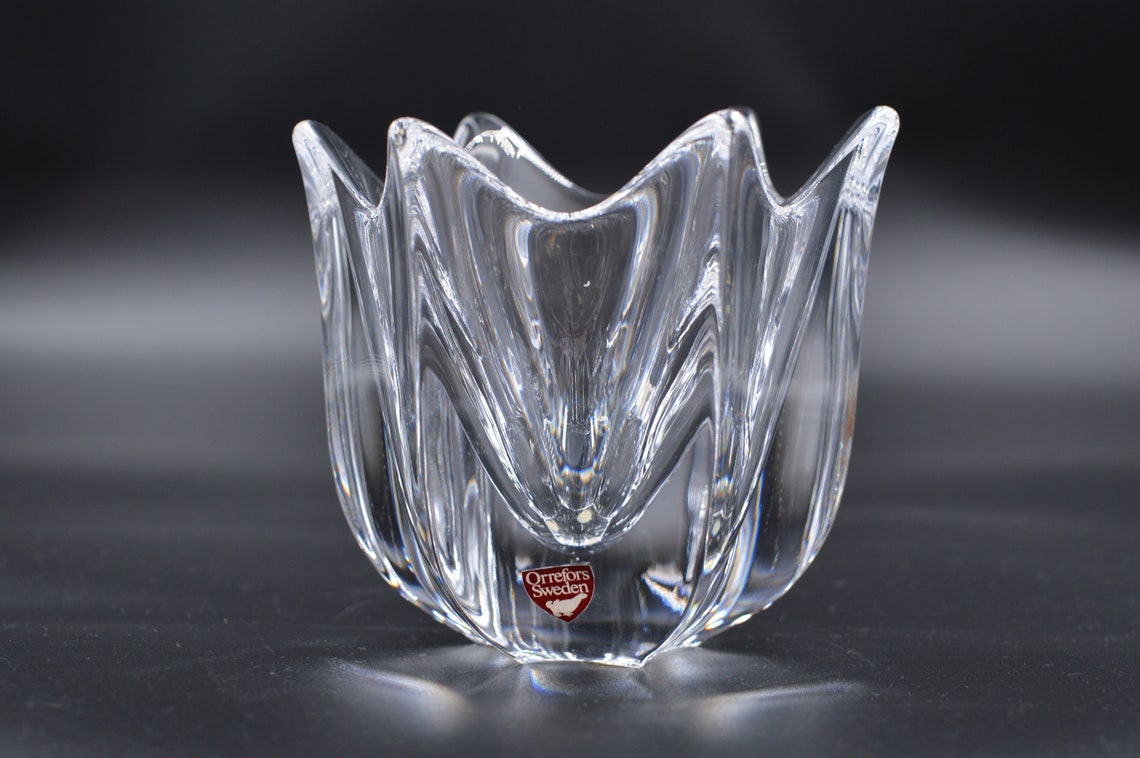 Orrefors Sweden Crystal Vase Crystal candle holder Orrefors Etsy