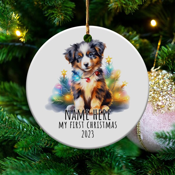 Puppy first Christmas ornament Australian Shepherd dog mom holiday ornament personalized xmas tree first christmas decor gift for new home