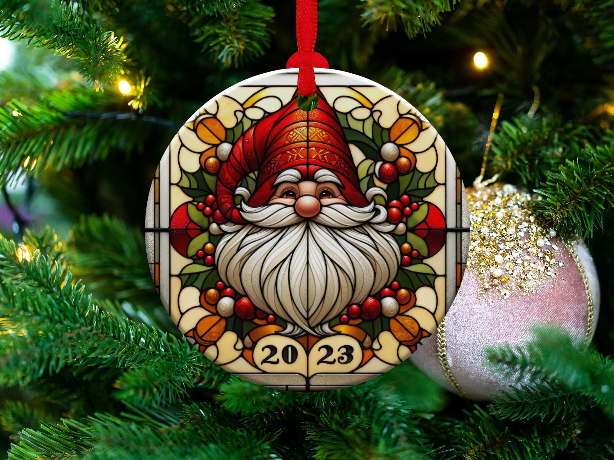 Adorno navideño, adorno de cerámica de Papá Noel 2023 decoración festiva, regalo de reliquia
