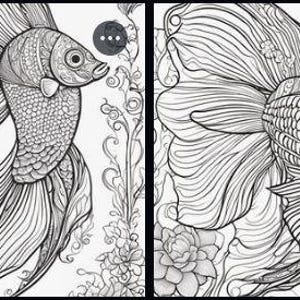 Set of 4 Betta Fish Adult Coloring Pages