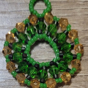 Amber & Green Wagon Wheel Beaded Bicone Pendant