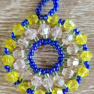 Cobalt Olive Pink & Yellow Spokes Beaded Bicone Pendant