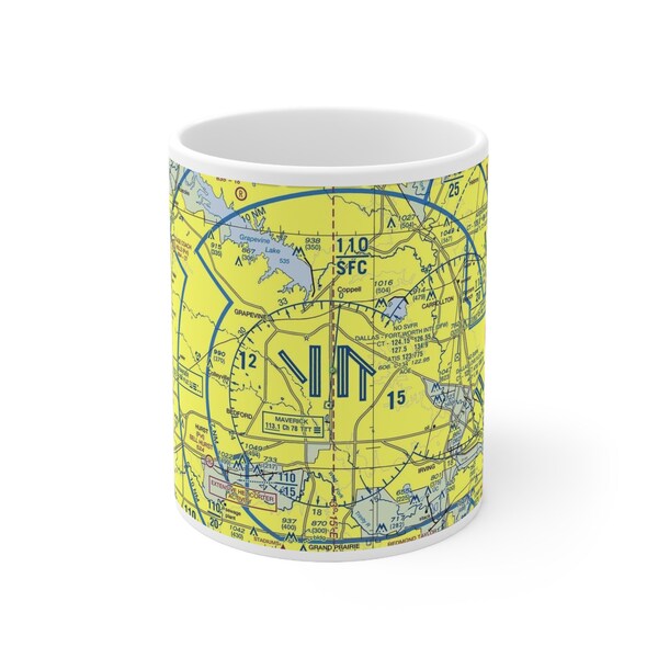 KDFW TX Airport Aeronautical Chart Ceramic Mug 11oz