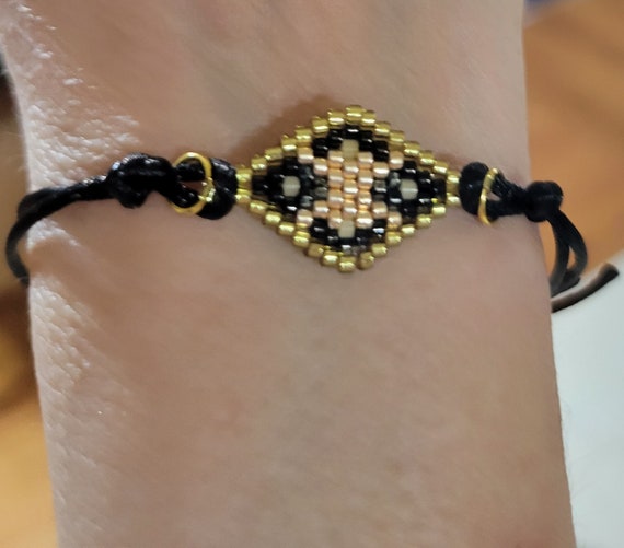 Women's & Men's Gold Beads & Black Silk String Bracelet