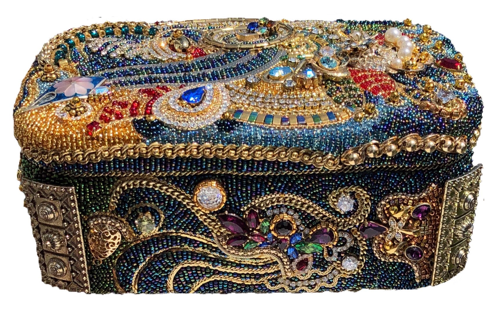 Blue jeweled beaded box jewelry box stash box trinket box Etsy