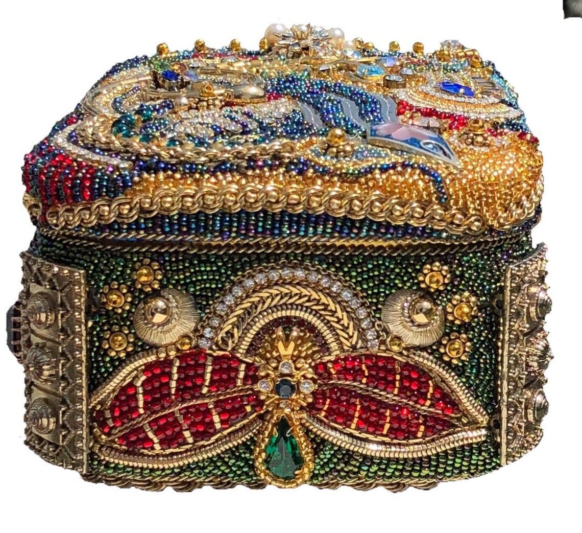 Blue jeweled beaded box jewelry box stash box trinket box Etsy