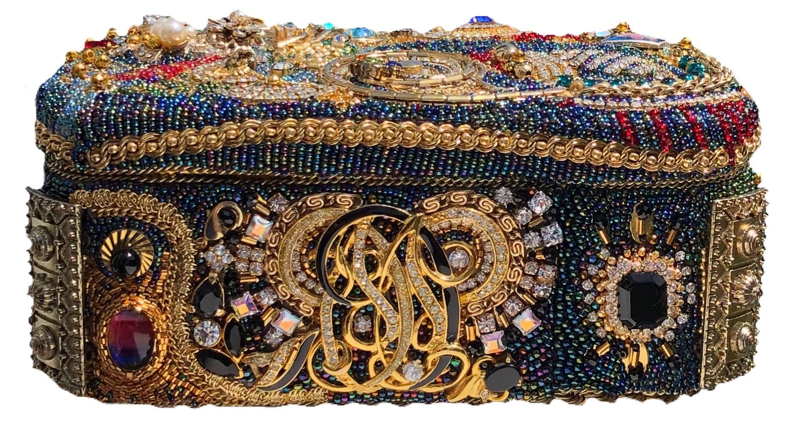 Blue jeweled beaded box jewelry box stash box trinket box Etsy