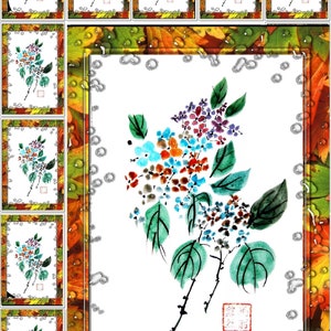 Lot 10 Mini Cartes Hortensias d'Après Ma Peinture Chinoise Tirage Professionne!