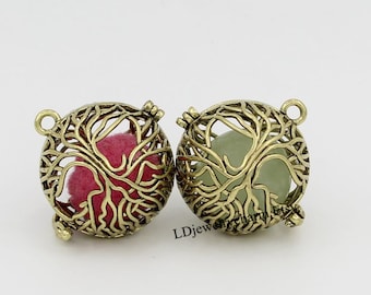 Tree of Life Locket- 2pcs Hollow Locket Pendant for Fragrance Aromatherapy Essential Oil Diffuser Necklace Making Charms