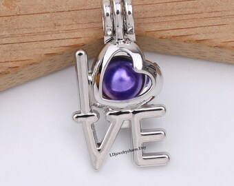 10pcs Dull Silver Love Heart Pearl Cage Locket Pendant for Aromatherapy Essential Oil Diffuser Necklace Jewelry Making Charms