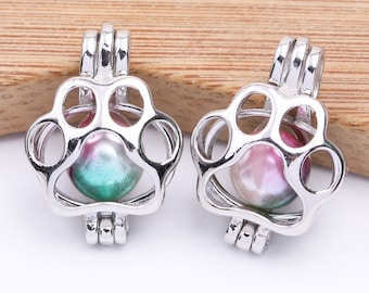 10pcs Dull Silver Lovely Dog Paw Pearl Cage for Aromatherapy Essential Oil Diffuser Necklace Jewelry Making Charms