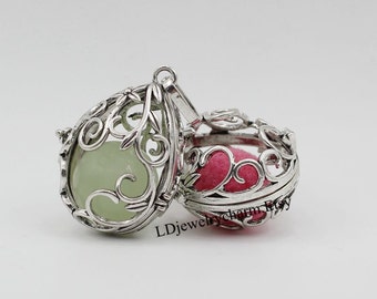 Waterdrop Flower Locket- 2pcs Hollow Pendant Charms for Aromatherapy Essential Oil Diffuser Necklace Making Charms