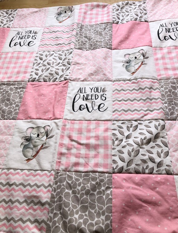 Couverture Bebe Patchwork Rose Gris Koala Tapis Deveil Etsy