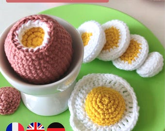 Patrón de huevo a crochet: huevo pasado por agua, huevo frito y huevo duro - Cocina de juguete de inspiración Montessori (Descarga instantánea en PDF)
