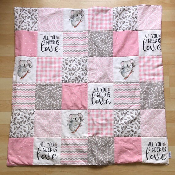 Couverture Bebe Patchwork Rose Gris Koala Tapis Deveil Etsy
