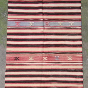 93x1,63m/ Striped Design Turkish Kilim Rug,Minimalist Modern Kilim Rug,Stripe Kilim Rug, Oushak Kilim Rug, Natural Kilim Rug