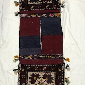 130x42 cm Fashion Saddlebag Antique Turkish Saddle Bag, Handmade Wool Turkish Carpet Saddle Bag Rug, Wall Hanging Wall Décor Rug