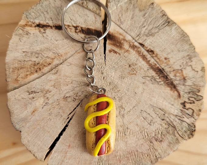 Handmade miniature hot dog keychain