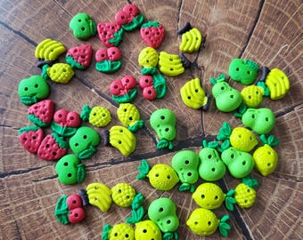 Set of 6 handmade fruit buttons, sewing scrapbooking