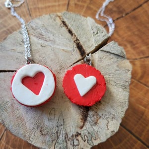 Red Macaron & Heart Friendship Necklaces – Gourmet Jewelry for Best Friends